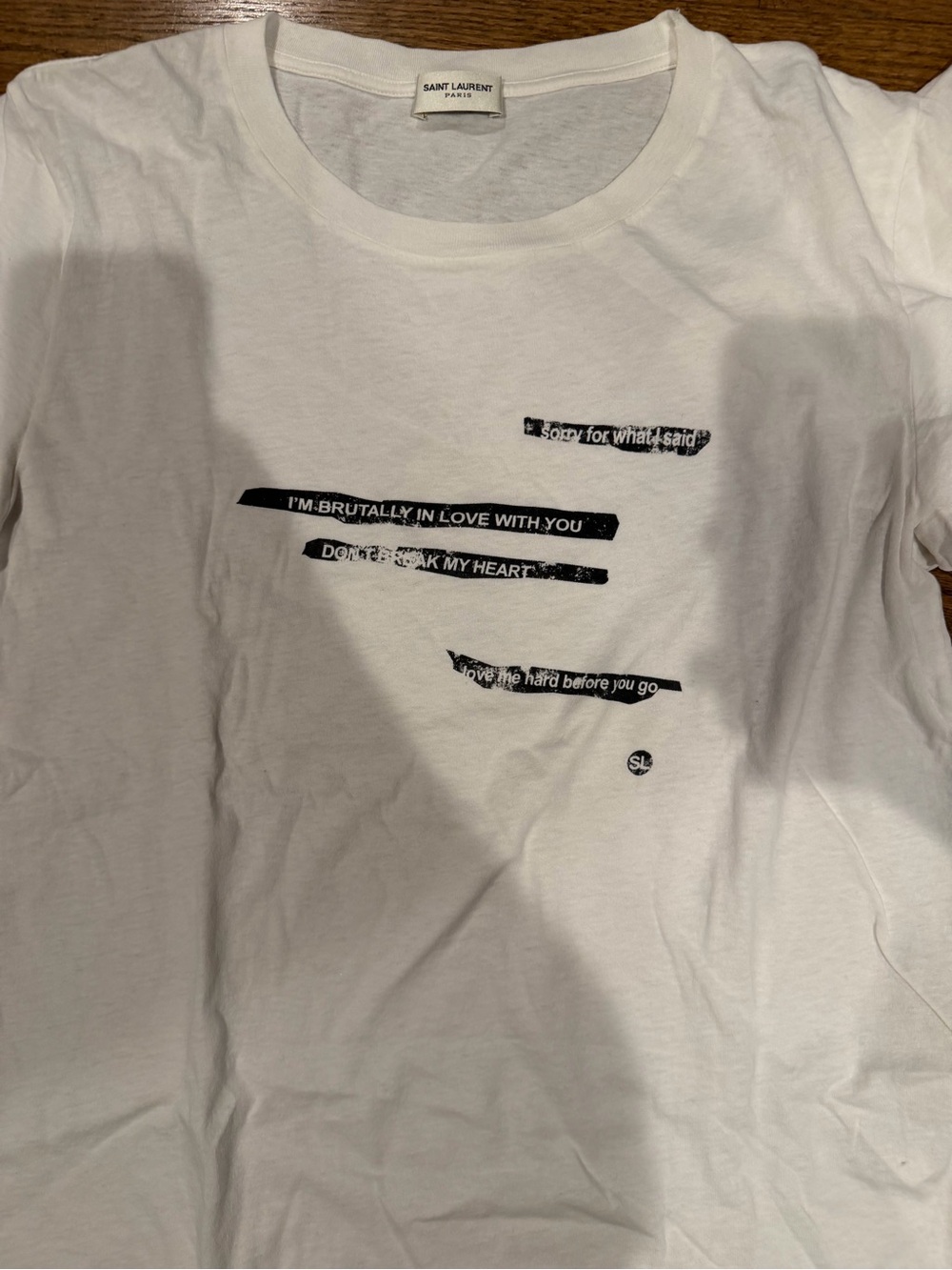 Saint Laurent White Short Sleeve Graphic Tee with Black Print - Picture 2 of 4